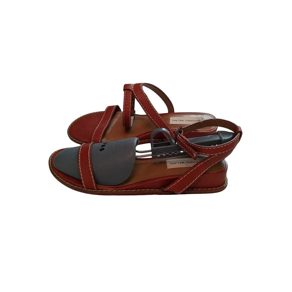 Antonio Melani Ankle and Heel Strap Sandals Russet Brown Flats Sz 8